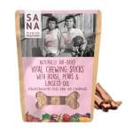 Chewing sticks with horse meat, pears and linseed